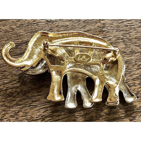 Vtg Liz Claiborne Signed Silver and Gold Tone Elephant Trunk Up Brooch Pin - Picture 2 of 2